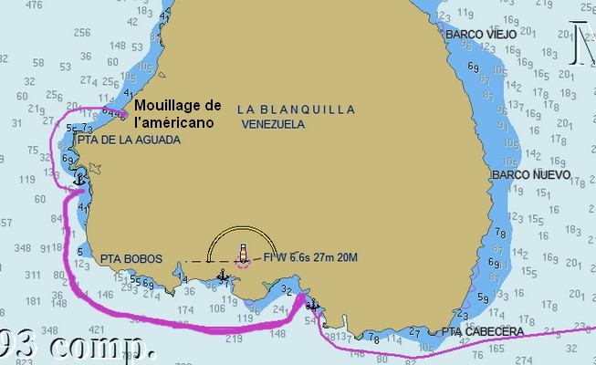 Carte de nos mouillages à Blanquilla