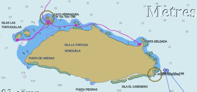 Carte de Tortuga et des mouillages que nous avons fait