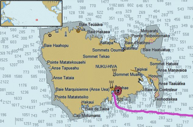 Carte de Nuku Hiva aux marquises