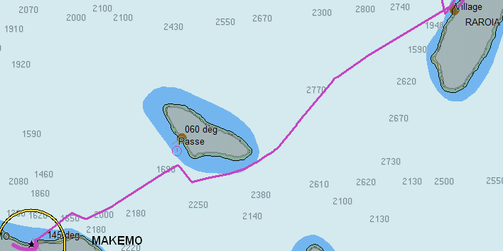 Carte de notre traversée Raroia-Makemo